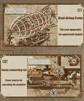 Illustration of a 3D Wooden Airship Puzzle for Adults, Steampunk Vibe Fantasy Model Kit showing core shaft and steam connecting rod.