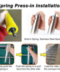 Top Shelf Polyurethane Conveyor Rollers 6 Pack Rock Solid Workhorse 1.4 Inch Dia shown during spring press-in installation steps.