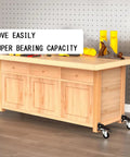 Heavy Duty Retractable Caster Wheels For Workbenches Tables 300Kg Load Capacity 4 Pack Locking Step Down Casters Kit on a wooden workbench.