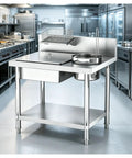 Built Tough As Nails Stainless Steel Powder Coating Workbench With Deep Dipping Tank For Commercial Garages And Auto Shops, heavy duty stainless steel with basin and mixing station.