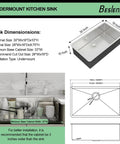 14 Inch Undermount Bar Sink For Kitchen And RV Use, 18 Inch Wide By 9 Inch Deep Single Bowl, 16 Gauge Stainless Steel Small Bar Prep Sink, Durable TRU16 T304 Construction That Resists Corrosion And Dents in diagram with dimensions and installation tips