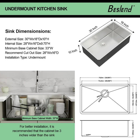 14 Inch Undermount Bar Sink For Kitchen And RV Use, 18 Inch Wide By 9 Inch Deep Single Bowl, 16 Gauge Stainless Steel Small Bar Prep Sink, Durable TRU16 T304 Construction That Resists Corrosion And Dents in diagram with dimensions and installation tips