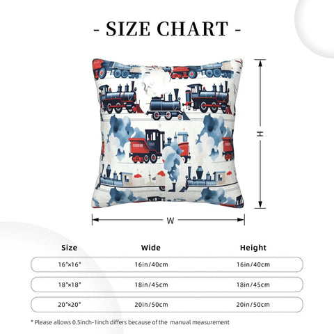 Dope Steam Train Locomotive Pillowcase Cover For Living Room And Bedroom with size chart, Retro Train Decor Throw Pillow Case 20x20 Inches