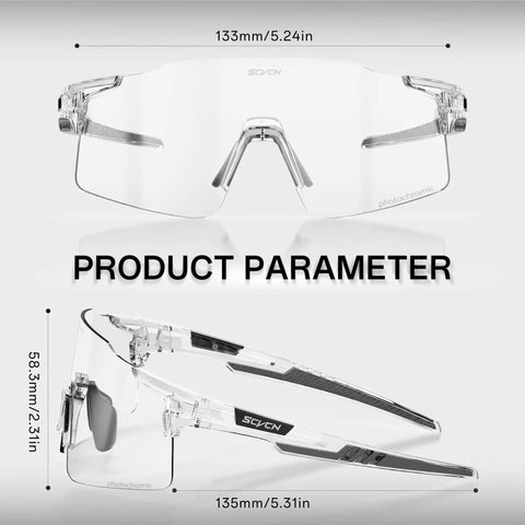 Photochromic Cycling Glasses For Men And Women Ride Ready Sports Sunglasses With UV400 Protection TR90 Frame Clear To Dark Lenses