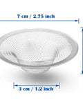 Two Pack Heavy Duty Stainless Steel Slop Basket Filter Trap With A 2.75 Inch Top And One Inch Mesh, dimensions shown