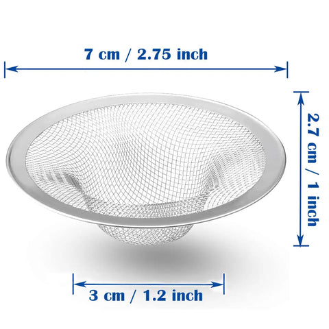 Two Pack Heavy Duty Stainless Steel Slop Basket Filter Trap With A 2.75 Inch Top And One Inch Mesh, dimensions shown