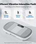 Display of Vibration Plate Exercise Machine With Bluetooth, 440 Lbs Capacity, Silicone Pedals, highlighting different intensities for workouts