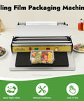 No Sweat 18 Inch Hand Wrapping Machine Heavy Duty Countertop Cling Film Packaging Sealer with adjustable heat controls sealing fresh fruit.