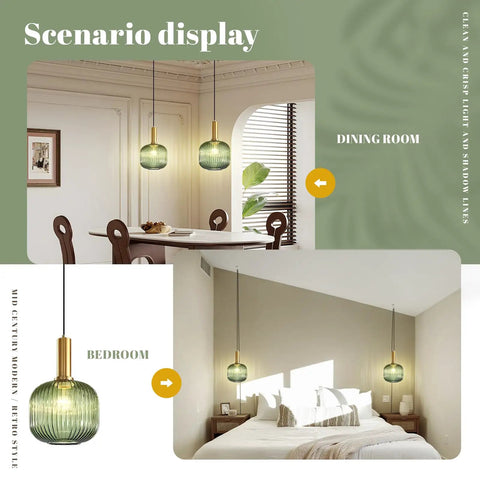 Green Glass Plug In Pendant Light With 15 Feet Cord Retro Vintage Black Hanging Ceiling Lamp For Kitchen Bedroom Living Room And Dining Room Easy To Install E26 Base Mid Century Modern Style Vibe