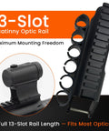 Side Saddle Shotgun Shell Holder V2 6-Shell Pouch shown with 13-slot Picatinny optic rail for maximum mounting freedom.