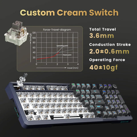 Sick Tri Mode Wireless Gaming Keyboard With Gasket Mount Mechanical Structure Hot Swappable Switches Eight Thousand Mah Battery Custom Cream Switch details
