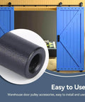 Built Tough Bottom Spacers For Sliding Barn Doors, matte black wall spacers with door shaft pins, close-up, easy install