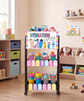 Hydration Station Top Notch Classroom Rolling Cart With 3 Tier Plastic Bottle Organizer in a classroom setting, Black.
