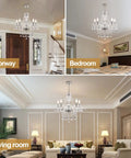 Raindrop Crystal Chandelier With K9 Glass Drops Modern Flush Mount Ceiling Light 5 Light Fixture in various room settings