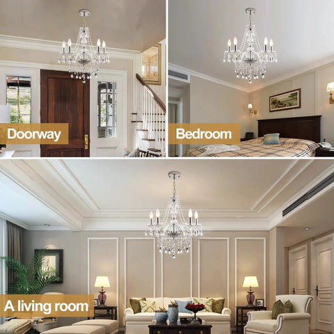 Raindrop Crystal Chandelier With K9 Glass Drops Modern Flush Mount Ceiling Light 5 Light Fixture in various room settings