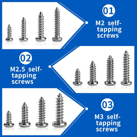 Must-Have All-In-One 1300 Pcs Wood Screws Kit With M2 M2.5 And M3 Self Tapping Phillips Pan Head Screws For Woodworking And Plastic