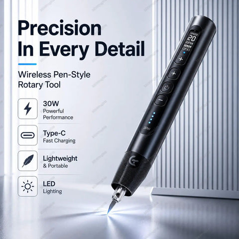 Cordless Ultrasonic Cutter Knife With LED Light, 40k Vibrations Per Second, showcasing buttons and precision cutting.