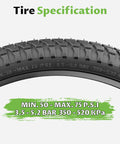 Close-up of sidewall details on 2 Pack 20 Inch Bike Tires Set With 20x2.1 And 20x2.0 Inner Tube Options showing PSI specifications.