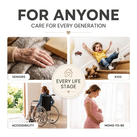 Image showing multi-generational care, featuring seniors, kids, accessibility, and moms-to-be, highlighting support for all ages.