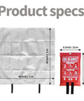 40x40 Inch Fire Blanket For Home And Kitchen 4 Pack Flexible Fiberglass Safety Blanket shown with dimensions and packaging.
