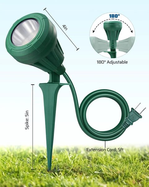 Outdoor LED Spotlight Yard Ready With Three Color Lenses Red Yellow Green, 500LM Waterproof Landscape Lighting in grass display