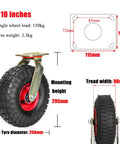 Heavy Duty Swivel Caster Wheels With Mounting Screws Pneumatic Rubber Tires Roll Super Smooth with 10 inch size and red accents.
