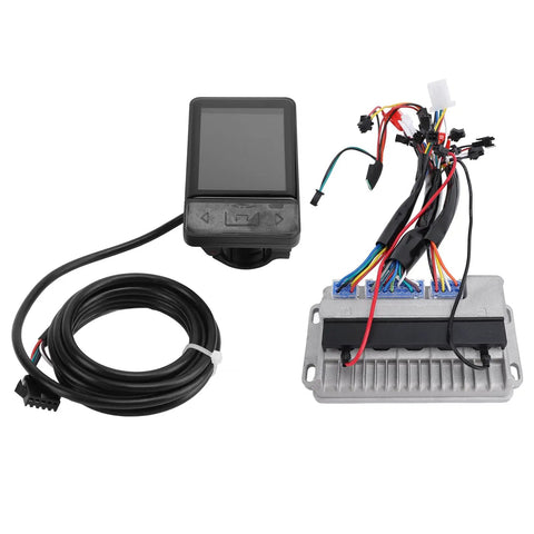 Electric Bike Brushless Motor Controller with TFT LCD Display 60V 500W 28A metal housing showing wiring and screen