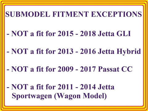 Submodel fitment exceptions for Volkswagen Right Side Mirror Glass not fitting certain Jetta, Passat, Sportwagen models.
