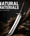 Fixed Blade Tanto Knife With Full Tang Build, Rugged Hunting And Bushcraft Knife on wooden log, ergonomic handle