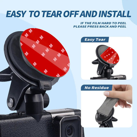 Six Pack Dash Cam Adhesive Pads Set for Car showing easy tear-off feature on dashboard mount; strong adhesive, no residue