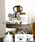 Metal Coffee Truck With Burlap Sack Farmhouse Kitchen Decor Mini Pickup For Your Coffee Station On Tiered Tray