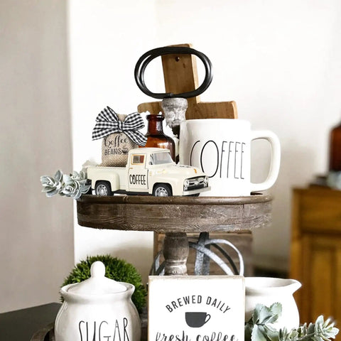 Metal Coffee Truck With Burlap Sack Farmhouse Kitchen Decor Mini Pickup For Your Coffee Station On Tiered Tray
