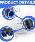 Close-up details of Eight Piece One Quarter Inch Drip Irrigation 6 Way Splitter Connector Kit components and fittings