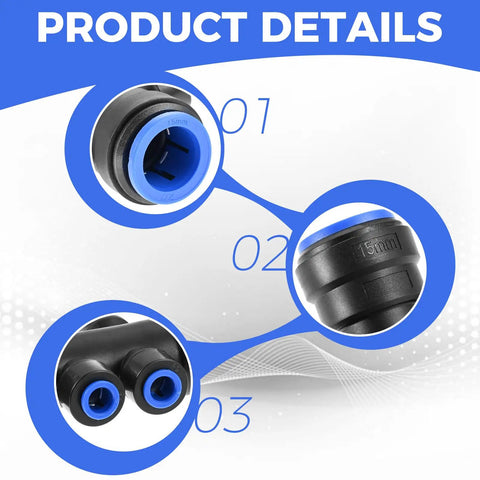 Close-up details of Eight Piece One Quarter Inch Drip Irrigation 6 Way Splitter Connector Kit components and fittings