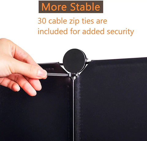 Hand securing cable zip tie on 12 Cube Storage Organizer Closet System For Home And Kids Room Portable Clothes Shelves; text "More Stable"