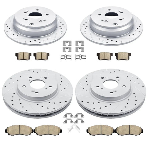 Front and Rear Drilled and Slotted Brake Rotors with Ceramic Pads Kit for Honda CR V 2007 2011 AWD CR V 2012 2016 AWD and RDX 2010 2012