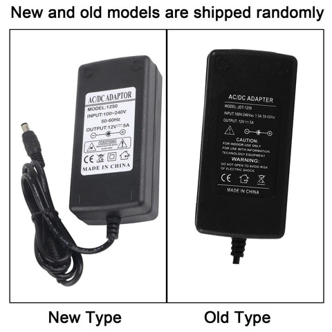 Go-To AC To DC Power Adapter 100V-240V To 12V 5A 60W Converter With 5.5x2.5mm Plug For LED Lights LCD Monitors And Industrial Automation Gear For All Your Gear Needs, new and old type shown