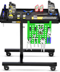 Mobile Adjustable Height Work Table On Wheels With Rolling Tray For Mechanics, Garages, Workshops, Repair Shops, Warehouses And DIY Projects, Height Adjustable From 36 To 50 Inches, Portable Sturdy Workstation loaded with tools