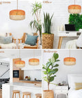 Dope Bamboo Pendant Light With Plug In Cord And Switch, 11.8 Inch Orange Hanging Lampshade in various room settings