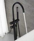 Side view of the Freestanding Tub Filler Faucet Dope Matte Black Floor Mounted With Handheld Shower Brass Mixer Taps Swivel Spout