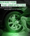 Person using Military Grade Glow Sticks Green 6 Inch Emergency Light Sticks SnapLight 12 Hour Duration Bulk Pack Of 20 near car tire