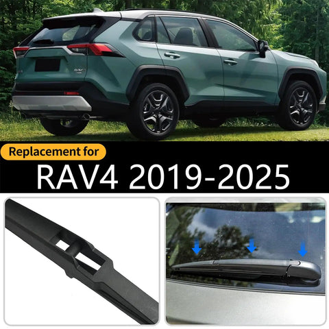 Premium Rear Windshield Wiper Blade And Arm Kit For Toyota Rav4 2019 2025 displayed on a vehicle showcasing its fit and sleek design.