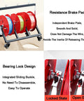 Heavy Duty Wire Spool Rack Holder with red spools and wheels; Industrial Steel Dispenser with 330 lb Load Capacity for workshop use