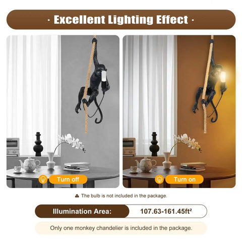 Vintage Resin Hemp Rope Monkey Chandelier Pendant Lamp With Edison Style Bulb Fixture E26 on dining room wall