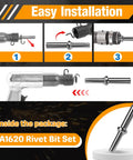 Installation process of A1620 Pneumatic Air Hammer Rivet Bit Set For 3/16 Inch Universal Rivets Dome And Countersunk Heads