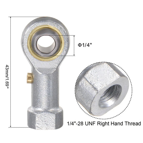 Four Pack 1/4 Inch Rod End Bearings PHSB4 With 1/4-28 UNF Female Right Hand Threads Bearing Steel Rod End Joints With Jam Nut Heavy Duty Carbon Steel Body And Hardened Ball For Long Lasting Service, 43mm