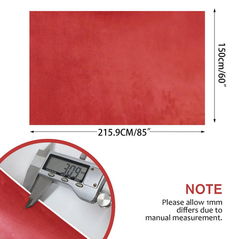 Red Micro Suede Headliner Fabric With Foam Backing And Flame Retardant For Car, measuring 215.9cm by 150cm, thickness shown