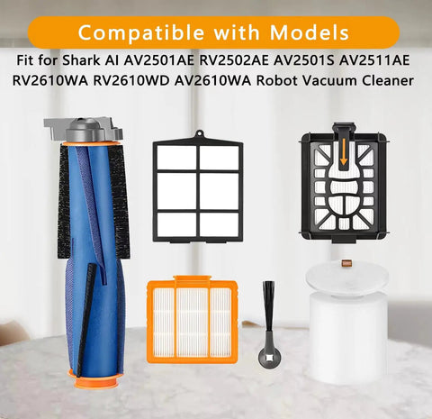 Replacement Parts Kit For Robotic Vacuum Cleaner featuring roller brushes, filters, and tools compatible with Shark models AV2501AE RV2502AE.