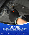 150 Piece Oil Drain Plug Repair Kit For Cars And Trucks With M13 M15 M17 M20 M22 Thread Sizes in use on a car oil pan