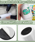 Eight Pack 20oz Dope Sublimation Tumbler Set with shrink wrap, stickers, coaster rubbers, and rubbers bases shown